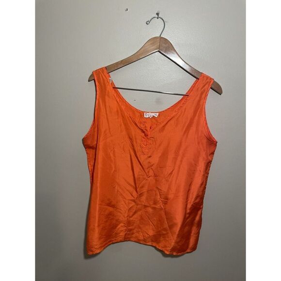 Pura Seta Silk Top Womens Medium Sleeveless Buttons Orange - Picture 2 of 5